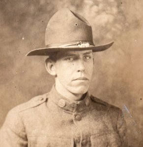 RPPC WWI Army Soldier With Collar Disk And Hat Real Photo Postcard