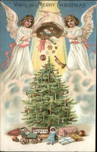 Christmas Angels Doll Carriage Domino Chocolates Dolls c1910 Postcard