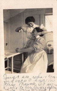 Real Photo Postcard Two Women Nurses Goofing Around for the Camera~111885