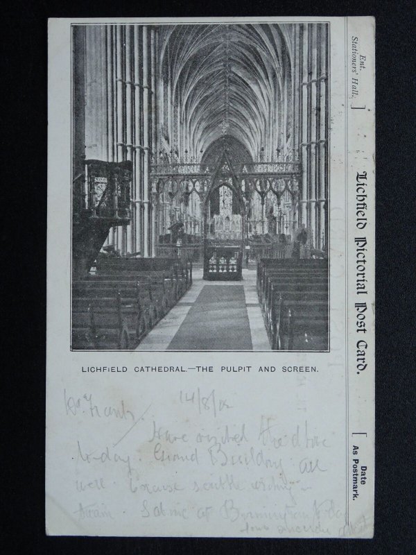 Staffordshire LICHFIELD CATHEDRAL The Pulpit & Screen c1902 UB Postcard