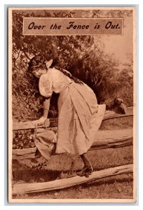 Comic Woman Climbing Over the Fence Is Out 1910 DB Postcard J18