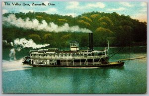 Vtg Zanesville Ohio OH The Valley Gem Paddle Wheel Steamer Ship Postcard