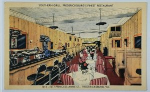 VA Fredericksburg Southern Grill Restaurant Interior View Easton Pa Postcard M7