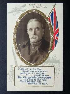 WW1 Union Jack FIELD MARSHAL SIR JOHN FRENCH c1914 Embossed Postcard by B.B.