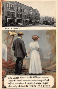 Albans Vermont Main Street and Romance Greetings Vintage Postcard AA41662