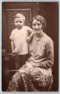 RPPC  Pretty Mother With Son  Real Photo  Postcard  c1920