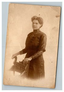 Vintage 1910's RPPC Postcard - Studio Portrait Well Dressed Woman Chicago IL