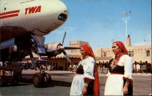 Albuquerque New Mexico NM TWA Airlines Indigenous Women Vintage Postcard