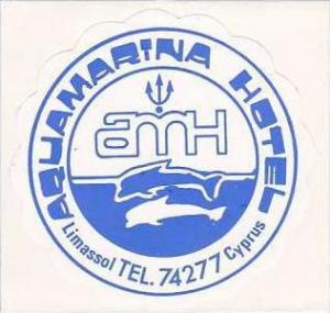 CYPRUS LIMASSOL AQUAMARINA HOTEL VINTAGE LUGGAGE LABEL