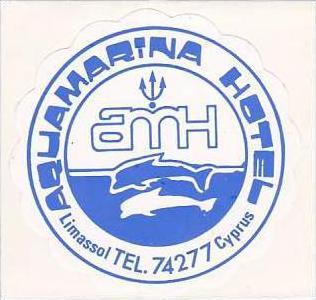 CYPRUS LIMASSOL AQUAMARINA HOTEL VINTAGE LUGGAGE LABEL