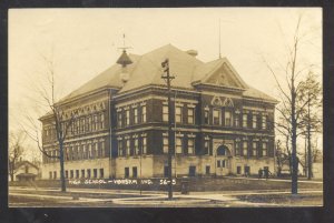 RPPC WARSAW INDIANA HIGH SCHOOL BUILDING VINTAGE REAL PHOTO POSTCARD