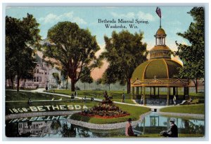 c1950 Bethesda Mineral Spring Park Dome Shed Pond Lake View Waukesha WI Postcard