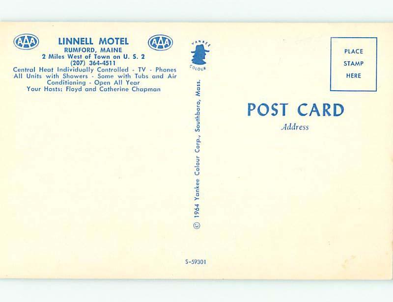 Unused Pre-1980 OLD CARS & LINNELL MOTEL Rumford Maine ME u2101