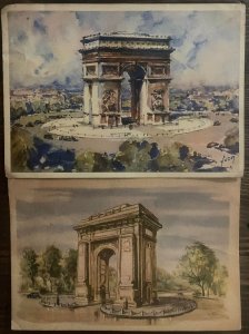 Triumphal arches architecture Paris 1947 & Bucharest 1958 postcards 