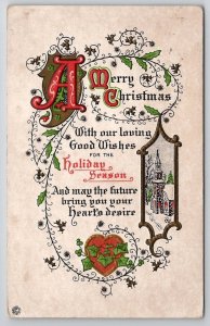 Christmas Greetings Poem Heart & Holly Davidson Family Long Pine NE Postcard A36