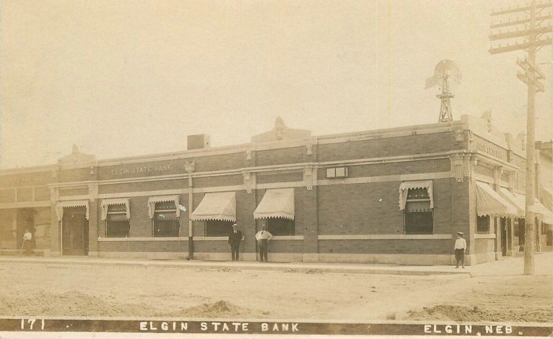 Postcard RPPC Nebraska Elgin State Bank #171 Antelope Street Scene 23-7377