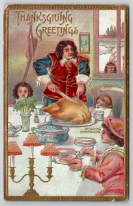 Thanksgiving Greetings Turkey Dinner Children And Indians Postcard K29