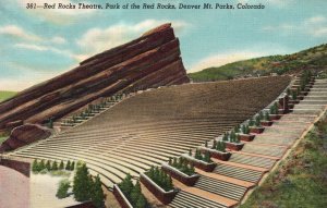 Vintage Postcard Red Rocks Theatre Park of the Red Rocks Denver Mts. Colorado CO