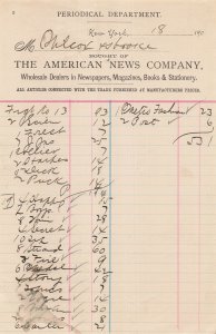 LE ROY NY~WILCOX & HOOKER-AMERICAN NEWS CO-PURCHASED PUBLICATIONS~1901 BILLHEAD