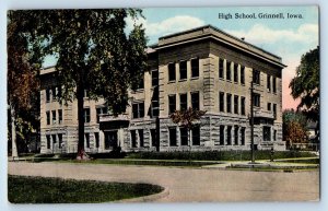 Grinnell Iowa IA Postcard High School Building Street Exterior 1919 Vintage