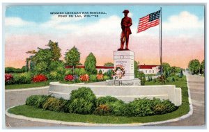 c1950's US Flag Spanish American War Memorial Fond Du Lac Wisconsin WI Postard 