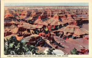 Kaibab Trail from Yaki Point, Grand Canyon Nat'l Park Fred Harvey Postcard N50