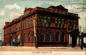 View of City Hall, Freeport IL  c1910 Vintage Postcard W31