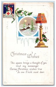 Snohomish WA Postcard Christmas Pine Tree House Winter Scene Holly Berries Lamp