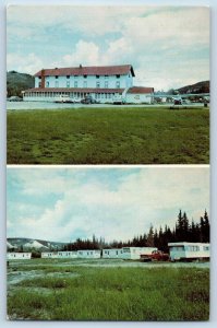 Fairbanks Alaska Postcard Tonsina Lodge Exterior Roadside View 1985 Vintage Cars