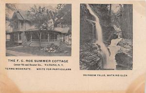 WATKINS NY F C ROE SUMMER COTTAGE & RAINBOW FALLS UDB POSTCARD c1900s