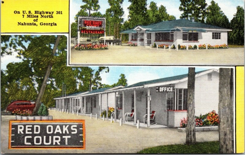 Old Vintage 1940s Red Oak Court Nahunta, GA Post Card Along Highway 301 