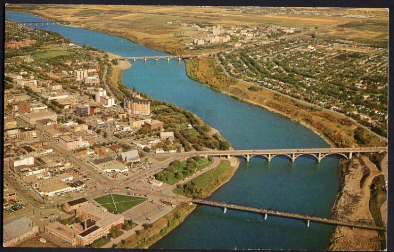 Saskatchewan Aerial View only part of SASKATOON Chrome 1950s-1970s