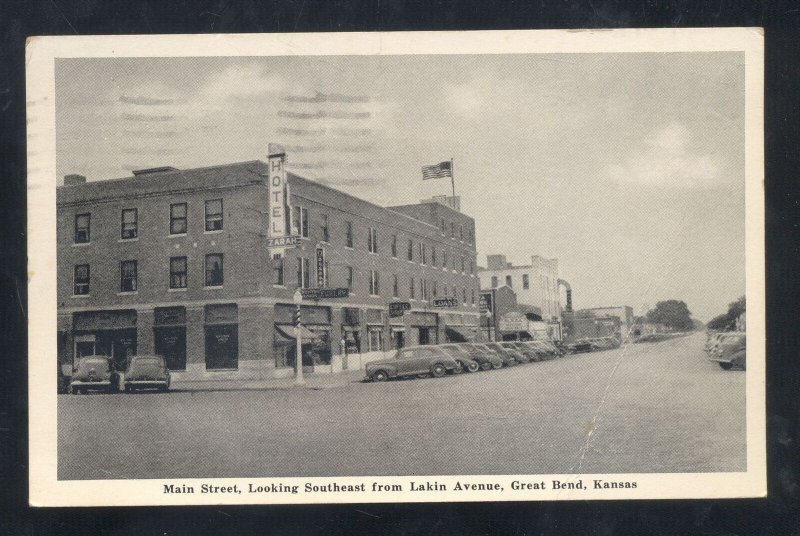 GREAT BAND KANSAS DOWNTOWN MAIN STREET SCENE OLD CARS VINTAGE POSTCARD