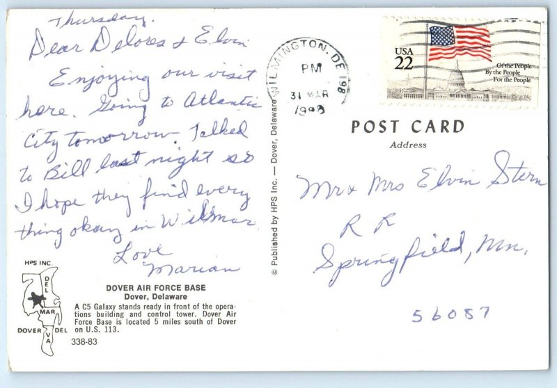 1988 Dover Delaware DE Postcard Air Force Base C5 Galaxy Stands Ready Operation
