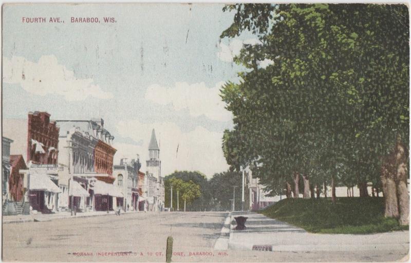 Wisconsin Wi Postcard 1909 BARABOO 4th Avenue Stores Orans Pub. Buildings