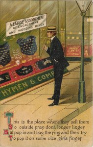 BB London Postcard E.77, Young Man Window Shopping for Engagement Ring, Posted