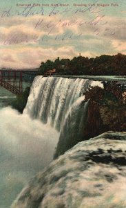 Vintage Postcard 1910's American Falls From Goat Island Niagara Falls New York