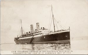 CPR 'Empress of Ireland' Steamship Sunk Gulf of St. Lawrence RPPC Postcard G60 