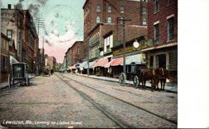 Maine Lewiston Looking Up Lisbon Street 1911