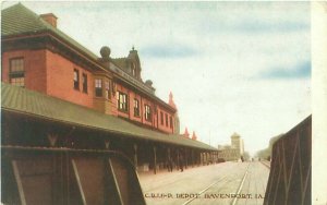 CRI&P Davenport Iowa Train Depot Viewed from Below Litho Postcard Unused