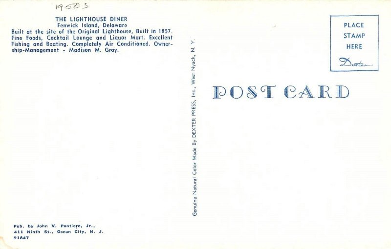 Postcard 1950s Fenwick Island Delaware Lighthouse Diner Dexter 24-6887