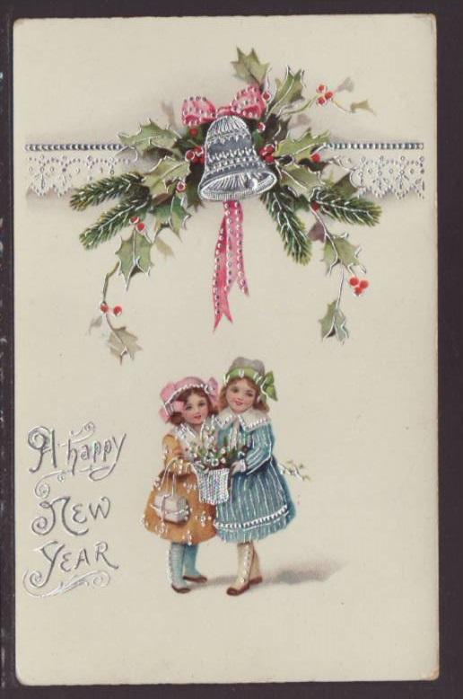 A Happy New Year,Girls,Bell Postcard 