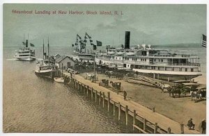 Block Island RI Steam Boat Shinnecock Landing New Harbor Postcard