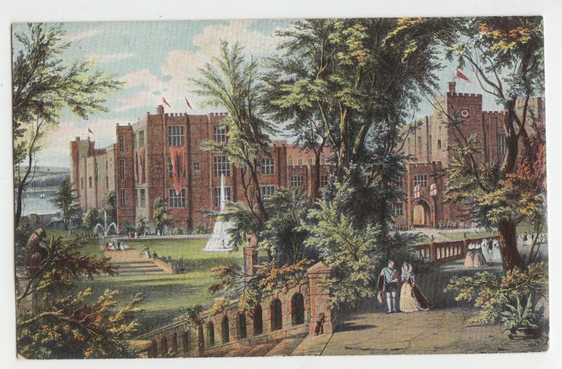 P2909, old postcard peacok series view kenilworth castle in days of the queen