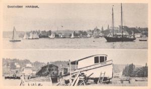 BOOTHBAY HARBOR MAINE~BOATS IN DOUBLE IMAGES~J HOWARD RILEY PHOTO POSTCARD 1910s