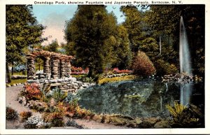 New York Syracuse Onondaga Park Showing Fountain and Japanese Pergola