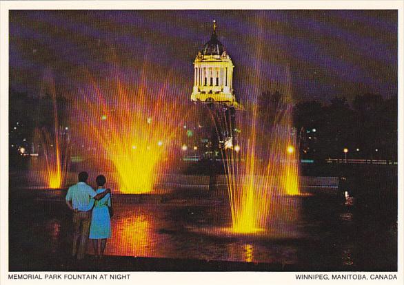 Canada Memorial Park Fountain At Night Winnipeg Manitoba