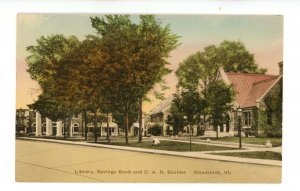 VT - Woodstock. Library, Savings Bank & D.A.R. Boulder  (crease)