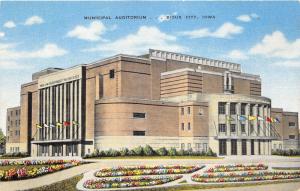 Sioux City Iowa~Municipal Auditorium~Colorful Flags & Flower Gardens~1940s Pc