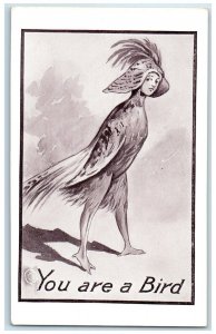 c1910's Woman Wearing Bird Costume You Are A Bird Unposted Antique Postcard
